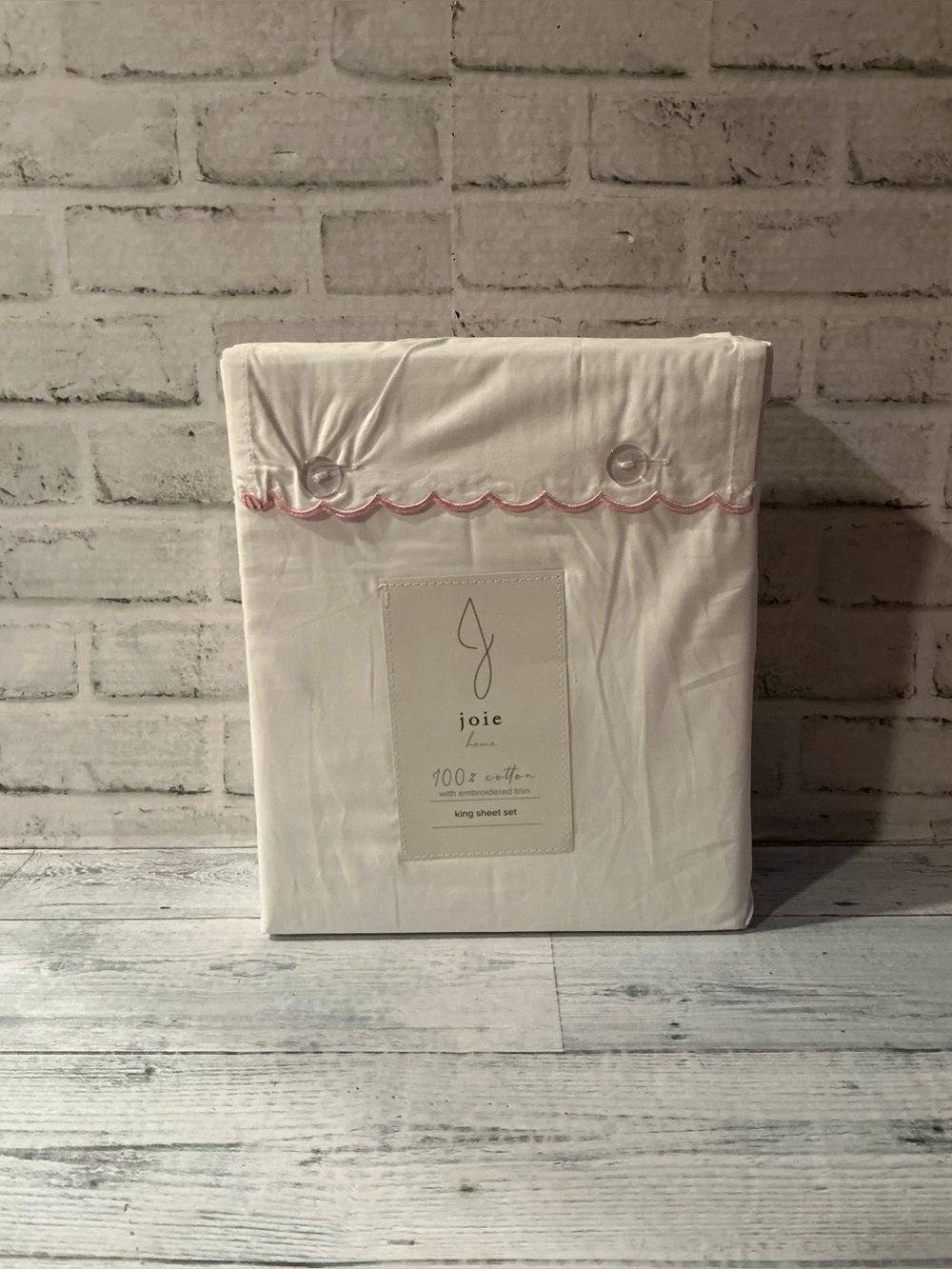 J JOIE King Size 4Pc Cotton Sheet Set With Embroidered Scalloped Hem